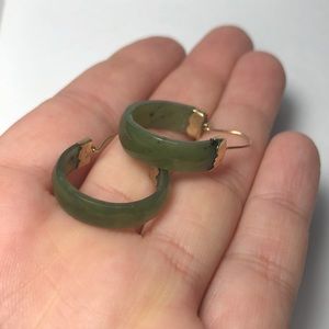 14k gold jade hoop earrings